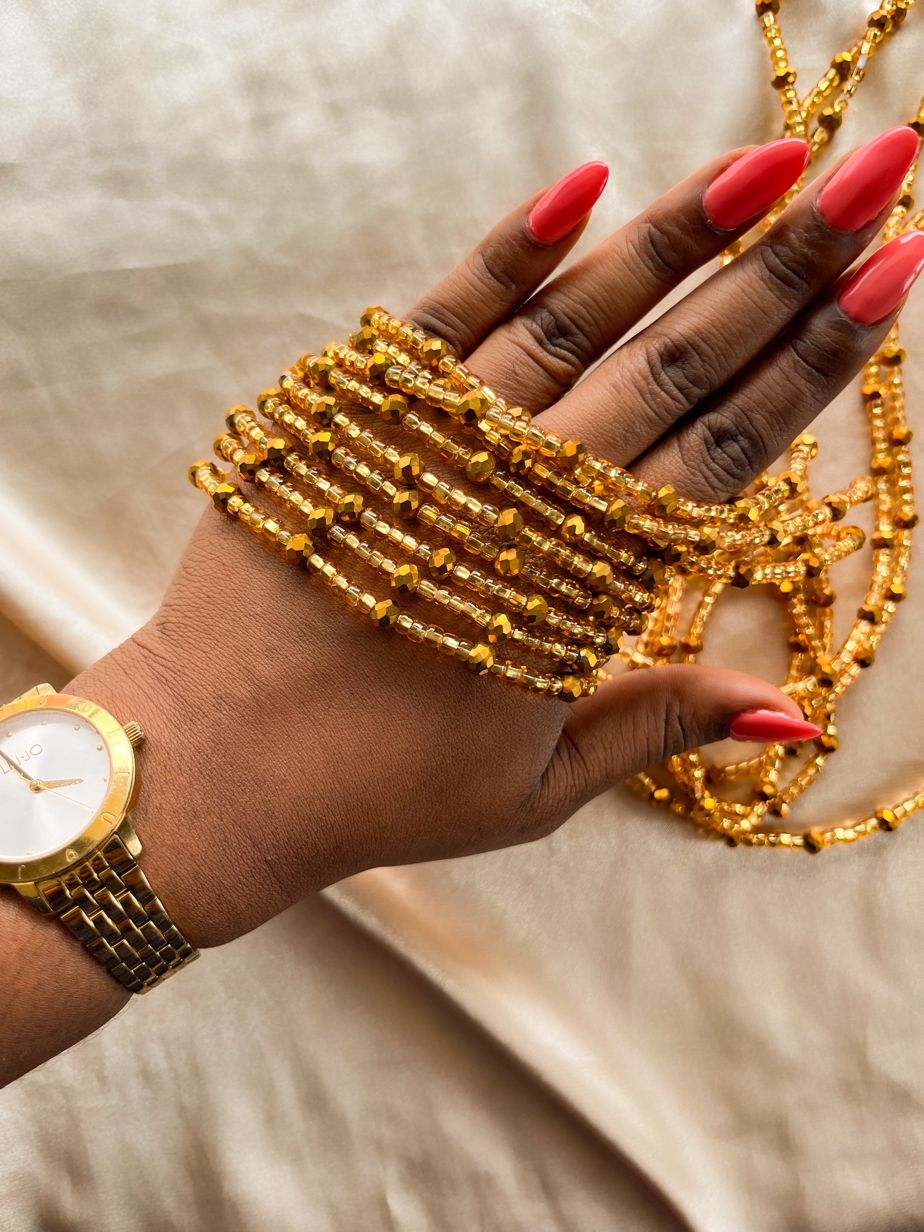 gold african waist beads