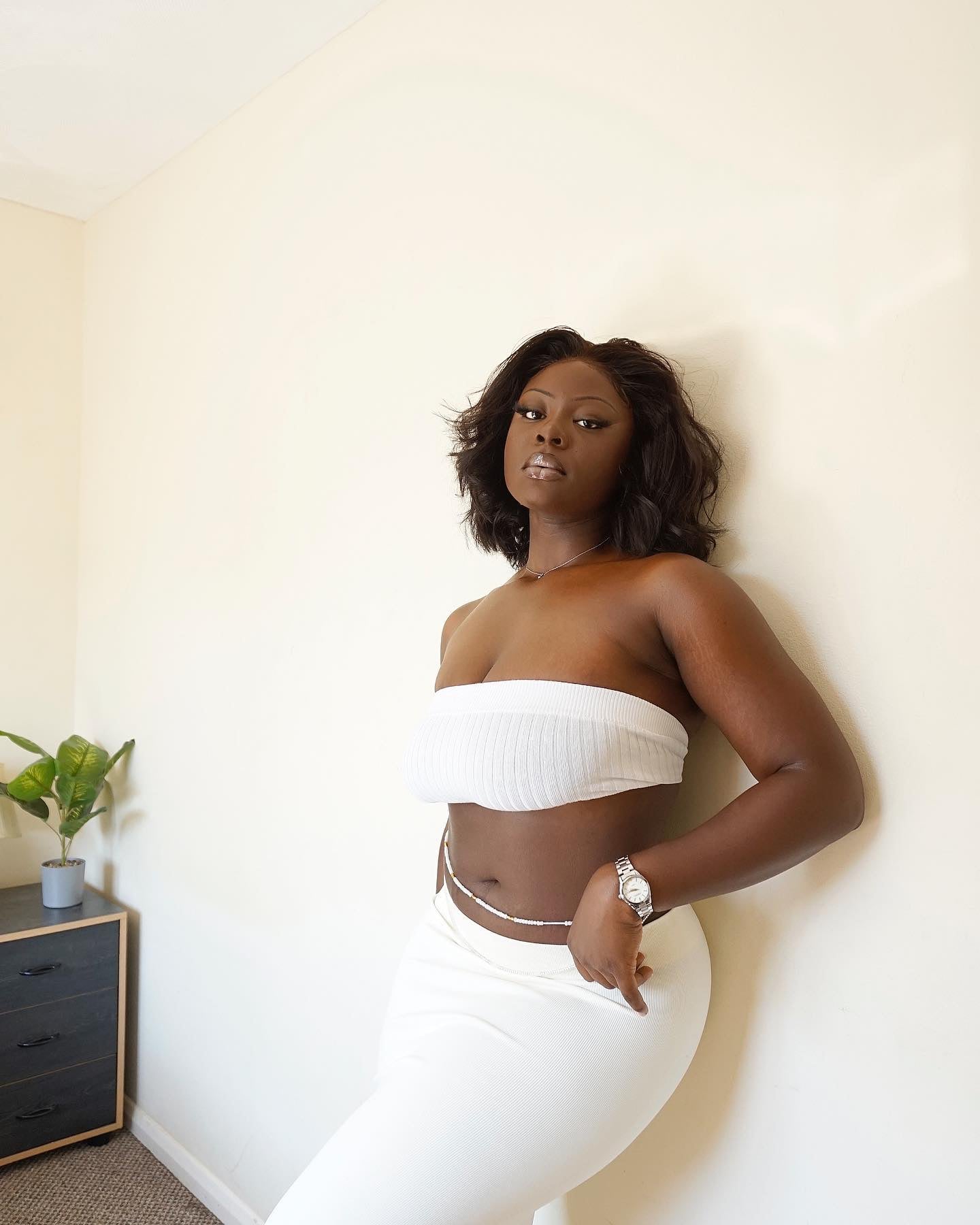 White Waist Beads on a black girl