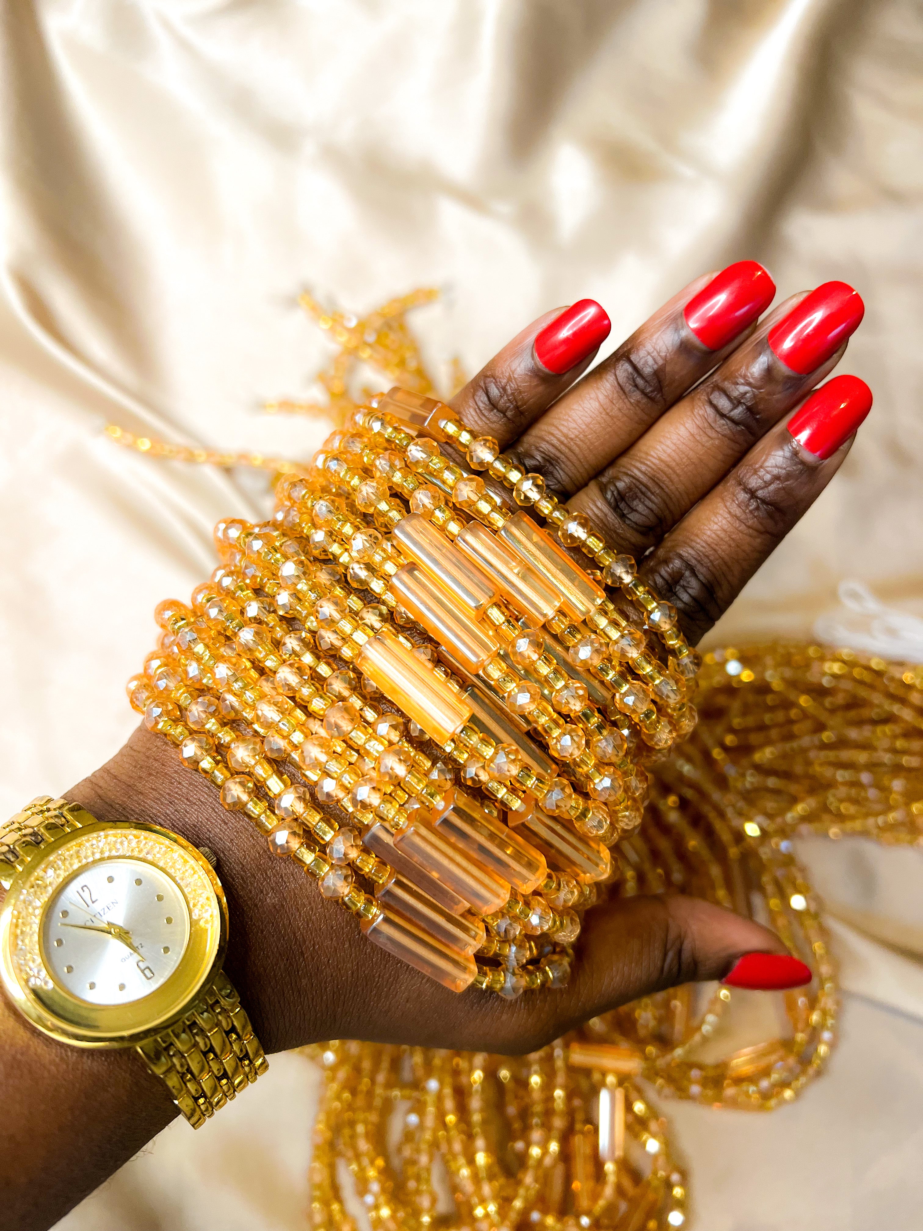 peach waist beads. Close up