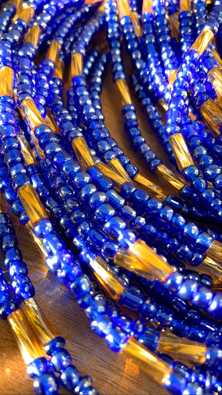 Blue and Gold Waist Beads. Detailed picture with zoom