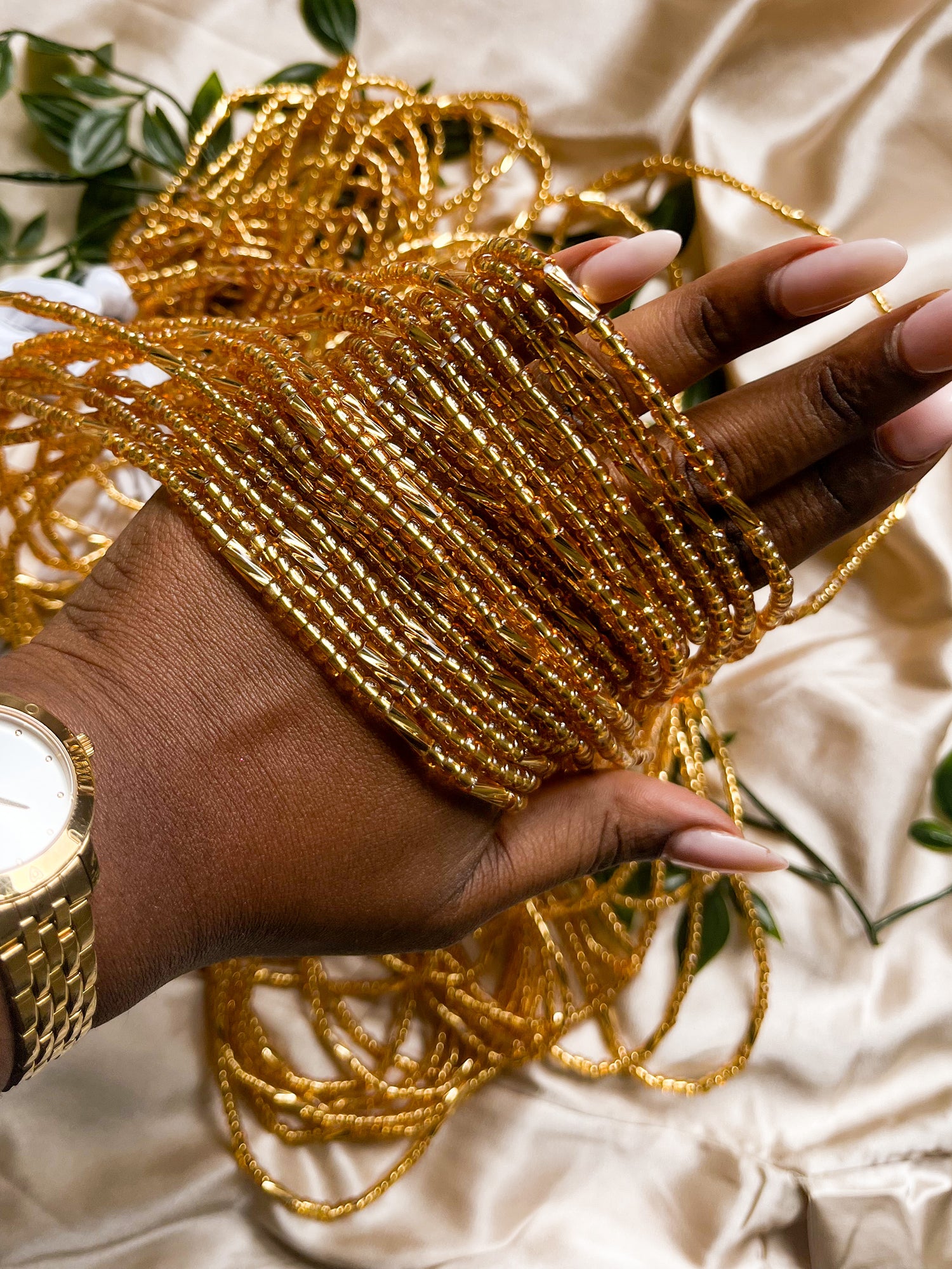 gold African waist beads