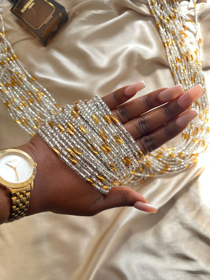 clear and gold waist beads
