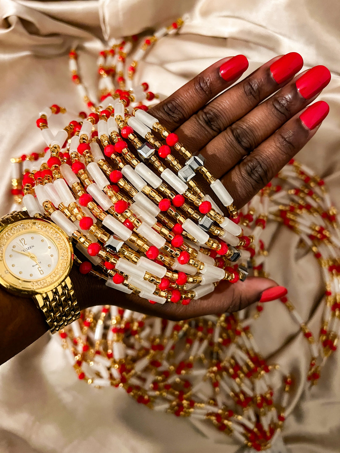 Cherry Drops Glow in The Dark African Lux Waist Beads