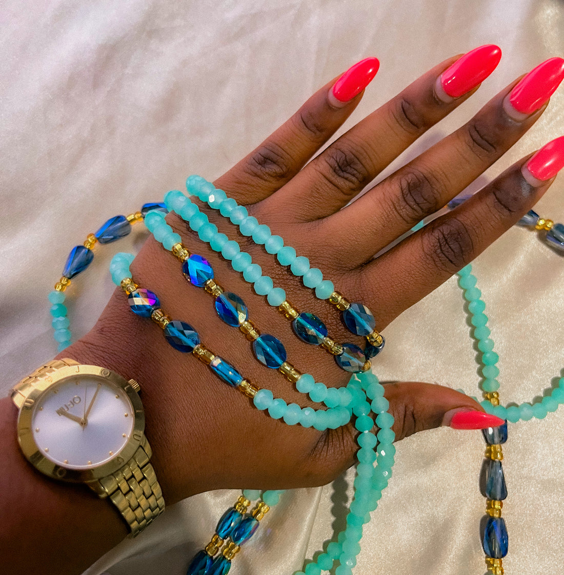 Aqua African Lux Waist Beads