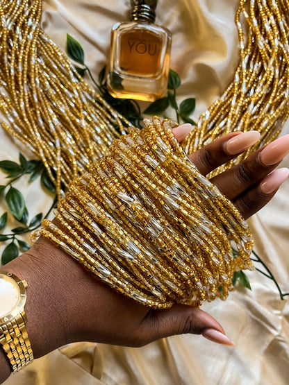 gold and silver waist beads. Top view