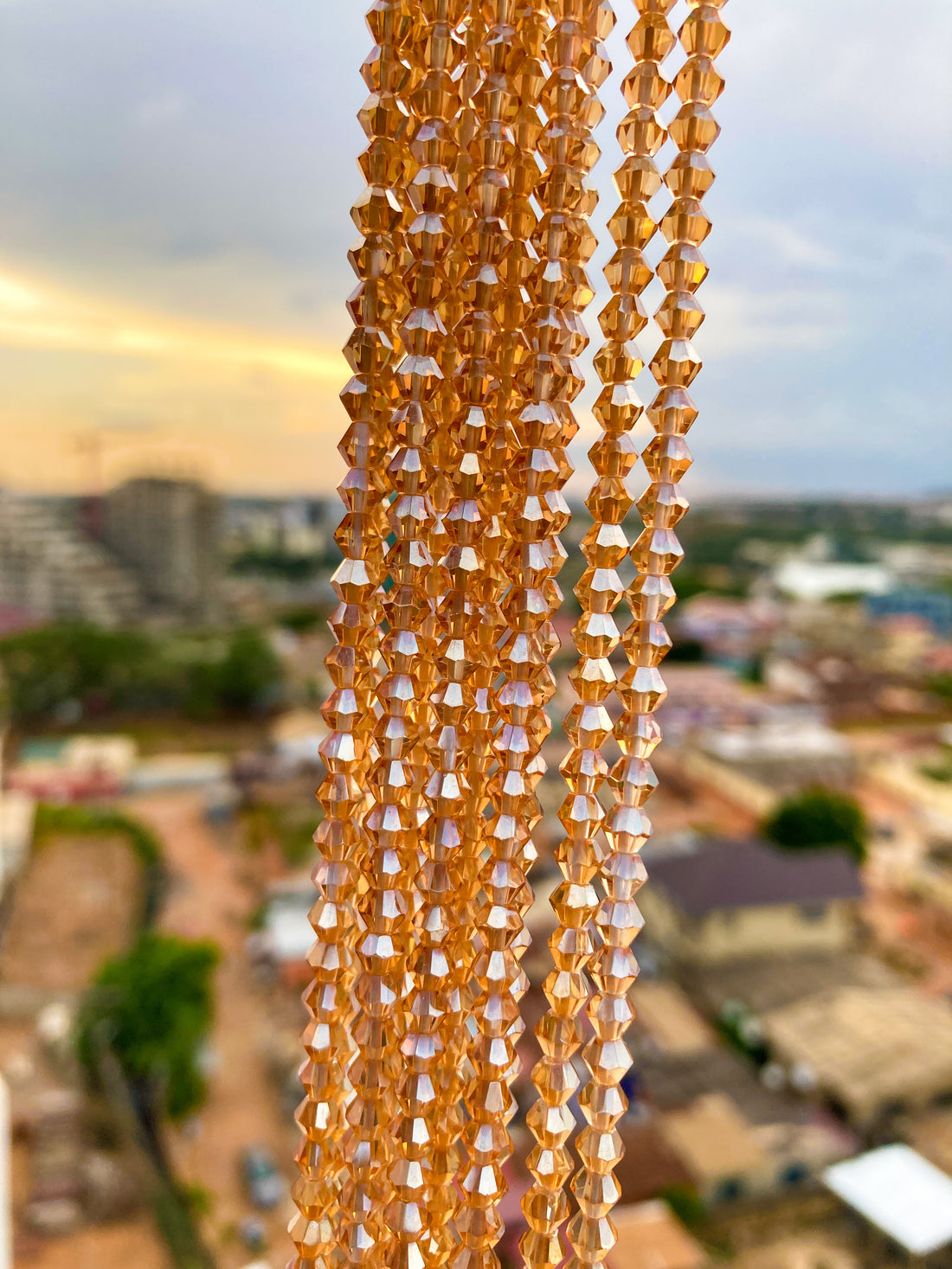 orange crystal african waist beads. Close up